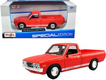 1973 Datsun 620 \Li\'l Hustler\" Pickup Truck Orange with White Stripes \""Special Edition\"" 1/24 Diecast Model Car by Maisto"""