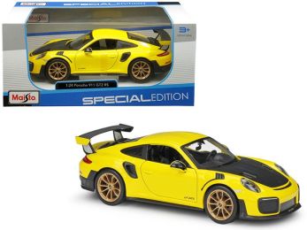 Porsche 911 GT2 RS Yellow with Carbon Hood and Gold Wheels \Special Edition\" 1/24 Diecast Model Car by Maisto"""