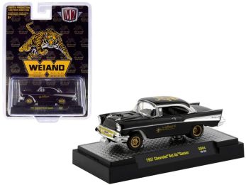 1957 Chevrolet Bel Air Gasser Black \Weiand\" \""Hobby Exclusive\"" Limited Edition to 3600 pieces Worldwide 1/64 Diecast Model Car by M2 Machines"""