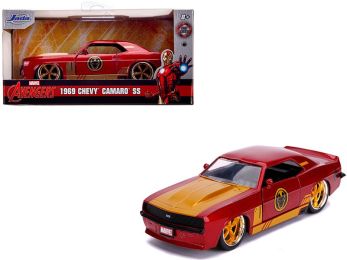 1969 Chevrolet Camaro SS Red Metallic and Gold \Iron Man\" \""Avengers\"" \""Marvel\"" Series 1/32 Diecast Model Car by Jada"""