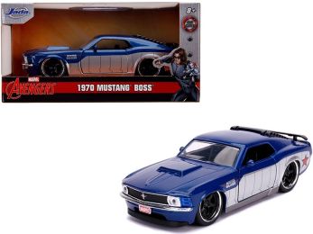 1970 Ford Mustang Boss Blue Metallic and Silver \Winter Soldier\" \""Avengers\"" \""Marvel\"" Series 1/32 Diecast Model Car by Jada"""