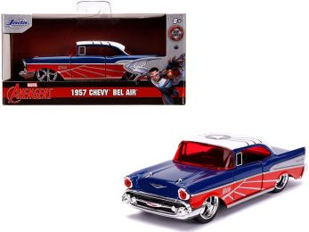 1957 Chevrolet Bel Air Blue Metallic and Red with White Top \Falcon\" \""Avengers\"" \""Marvel\"" Series 1/32 Diecast Model Car by Jada"""