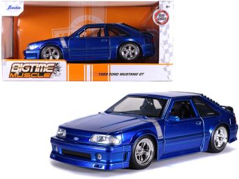1989 Ford Mustang GT 5.0 Candy Blue with Silver Stripes \Bigtime Muscle\" 1/24 Diecast Model Car by Jada"""
