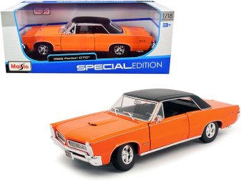1965 Pontiac GTO Hurst Orange with Black Top and White Stripes \Special Edition\" 1/18 Diecast Model Car by Maisto"""