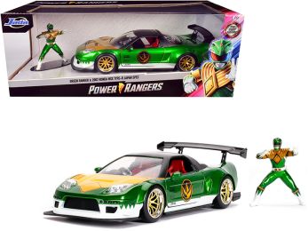 2002 Honda NSX Type-R Japan Spec RHD (Right Hand Drive) and Green Ranger Diecast Figurine \Power Rangers\" 1/24 Diecast Model Car by Jada"""