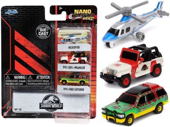 \Jurassic World\" 3 piece Set \""Nano Hollywood Rides\"" Diecast Models by Jada"""