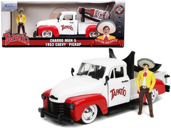 1953 Chevrolet Pickup Truck White and Red with Charro Man Diecast Figurine \Tapatio\" 1/24 Diecast Model Car by Jada"""