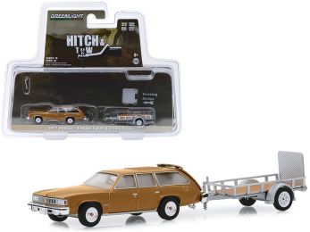 1977 Pontiac LeMans Safari Gold and Utility Trailer \Hitch & Tow\" Series 18 1/64 Diecast Model Car by Greenlight"""