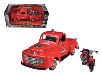 1948 Ford F-1 Pickup Truck \Harley Davidson\ Fire Truck and 1936 El Knucklehead Motorcycle 1/24 Diecast Models by Maisto