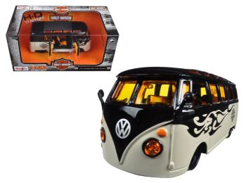 Volkswagen Van Samba Harley Davidson Black and Beige 1/25 Diecast Model Car by Maisto