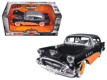 1955 Buick Century \Harley Davidson\" Black and Orange with Silver Top 1/26 Diecast Model Car by Maisto"""