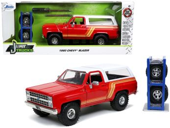 1980 Chevrolet Blazer Red with White Top and Stripes with Extra Wheels \Just Trucks\" Series 1/24 Diecast Model Car by Jada"""