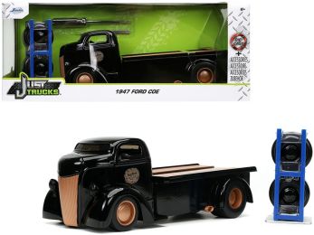 1947 Ford COE Flatbed Tow Truck \Ford Motor Co.\" Black with Extra Wheels \""Just Trucks\"" Series 1/24 Diecast Model Car by Jada"""