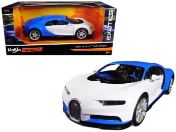 Bugatti Chiron Blue / White \Exotics\" 1/24 Diecast Model Car by Maisto"""