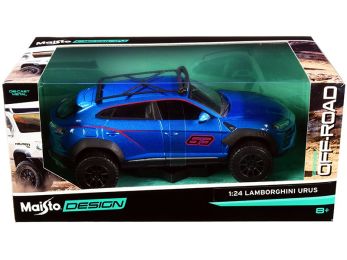 Lamborghini Urus #63 with Roof Rack Blue Metallic \Off-Road\" Series 1/24 Diecast Model Car by Maisto"""