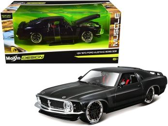 1970 Ford Mustang Boss 302 Black with Matt Black Stripes \Classic Muscle\" 1/24 Diecast Model Car by Maisto"""