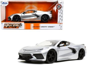 2020 Chevrolet Corvette Stingray C8 Candy Silver \Bigtime Muscle\" 1/24 Diecast Model Car by Jada"""