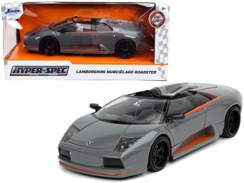 Lamborghini Murcielago Roadster Gray with Orange Stripes \Hyper-Spec\" 1/24 Diecast Model Car by Jada"""