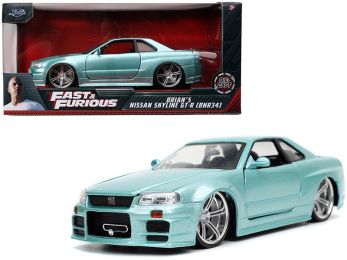 Brian's Nissan Skyline GT-R (BNR34) RHD (Right Hand Drive) Turquoise Metallic Fast & Furious Movie 1/24 Diecast Model Car by Jada