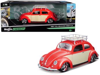 1951 Volkswagen Beetle with Roof Rack Orange Red \Classic Muscle\" 1/18 Diecast Model Car by Maisto"""