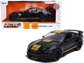 2020 Ford Mustang Shelby GT500 Black with Gold Stripes \Bigtime Muscle\" 1/24 Diecast Model Car by Jada"""