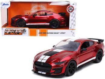2020 Ford Mustang Shelby GT500 Candy Red with White Stripes \Bigtime Muscle\" 1/24 Diecast Model Car by Jada"""