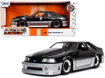 1989 Ford Mustang GT 5.0 Black and Silver \Bigtime Muscle\" 1/24 Diecast Model Car by Jada"""