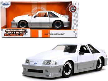 1989 Ford Mustang GT 5.0 White and Gray \Bigtime Muscle\" 1/24 Diecast Model Car by Jada"""