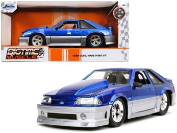 1989 Ford Mustang GT 5.0 Candy Blue and Silver \Bigtime Muscle\" 1/24 Diecast Model Car by Jada"""