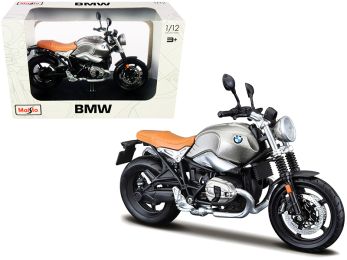 BMW R nineT Scrambler Meatllic Gray with Plastic Display Stand 1/12 Diecast Motorcycle Model by Maisto