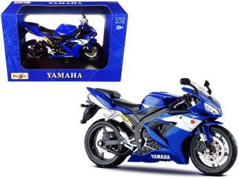 2004 Yamaha YZF-R1 Blue Bike with Plastic Display Stand 1/12 Diecast Motorcycle Model by Maisto