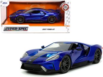 2017 Ford GT Candy Blue with Gray Stripes Hyper-Spec Series 1/24 Diecast Model Car by Jada