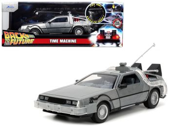 DeLorean Brushed Metal Time Machine with Lights Back to the Future (1985) Movie Hollywood Rides Series 1/24 Diecast Model Car by Jada
