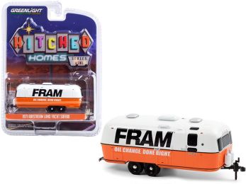1971 Airstream Land Yacht Safari Travel Trailer White and Orange \FRAM Oil Filters\" \""Hitched Homes\"" Series 9 1/64 Diecast Model by Greenlight"""