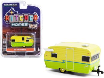 1962 Shasta Airflyte Travel Trailer Yellow and Green with Blue Stripe \Hitched Homes\" Series 9 1/64 Diecast Model by Greenlight"""