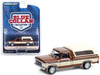 1979 Ford F-150 Pickup Truck with Camper Shell Brown Metallic and Cream \Blue Collar Collection\" Series 8 1/64 Diecast Model Car by Greenlight"""