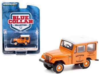 1974 Jeep DJ-5 Westhaven Pharmacy Orange with White Top Blue Collar Collection Series 9 1/64 Diecast Model Car by Greenlight