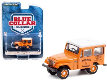 1974 Jeep DJ-5 Westhaven Pharmacy Orange with White Top Blue Collar Collection Series 9 1/64 Diecast Model Car by Greenlight