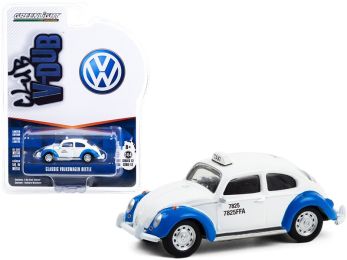 Classic Volkswagen Beetle White and Blue Acapulco Taxi (Mexico) \Club Vee V-Dub\" Series 12 1/64 Diecast Model Car by Greenlight"""