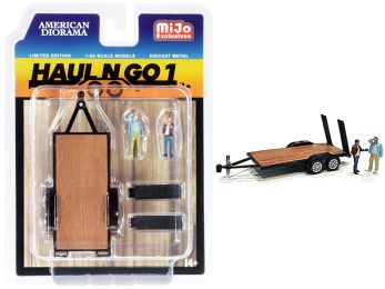Haul N Go 1 Trailer and 2 Figurines Diecast Set of 3 pieces for 1/64 Scale Models by American Diorama