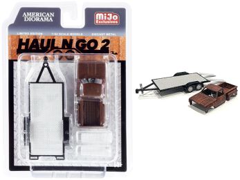 Haul N Go 2 Trailer and Rusted Truck Body Diecast Set of 2 pieces for 1/64 Scale Models by American Diorama