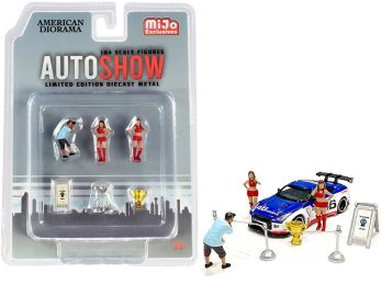 \Auto Show\" Diecast Set of 6 pieces (3 Figurines and 3 Accessories) for 1/64 Scale Models by American Diorama"""