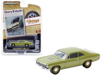 1968 Chevrolet Nova SS Green Metallic \Chevy II Much\" \""Vintage Ad Cars\"" Series 3 1/64 Diecast Model Car by Greenlight"""
