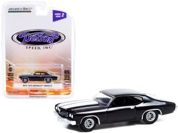 1970 Chevrolet Chevelle (Mo\'s) Black with White Stripes \Detroit Speed Inc.\" Series 2 1/64 Diecast Model Car by Greenlight"""