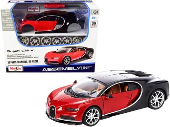 Model Kit Bugatti Chiron Red and Black (Skill 2) \Assembly Line\" 1/24 Diecast Model Car by Maisto"""