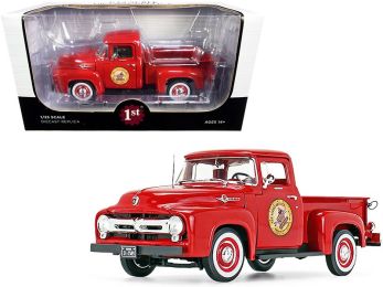 1956 Ford F-100 Pickup Truck Vermillion Red \The Busted Knuckle Garage\" 1/25 Diecast Model Car by First Gear"""