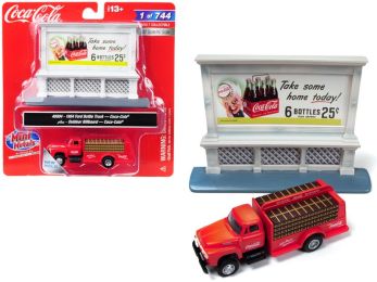 1954 Ford Bottle Truck Red \Coca-Cola\" with Outdoor Billboard \""Coca-Cola\"" 1/87 (HO) Scale Model by Classic Metal Works"""