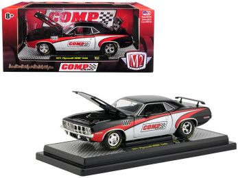 1971 Plymouth HEMI Barracuda \Comp Cams\" Black with White and Red Limited Edition to 5880 pieces Worldwide 1/24 Diecast Model Car by M2 Machines"""