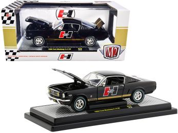 1966 Ford Mustang GT 2+2 Black with Gold Stripes \Hurst\" Limited Edition to 6880 pieces Worldwide 1/24 Diecast Model Car by M2 Machines"""