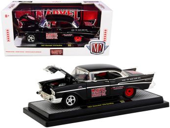 1957 Chevrolet 210 Hardtop \Marvel Mystery Oil\" Black Limited Edition to 7000 pieces Worldwide 1/24 Diecast Model Car by M2 Machines"""